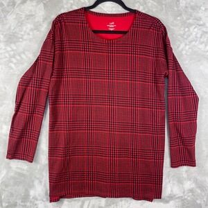 J.Jill Simply Supima Crewneck Red Black Houndstooth Tunic Top Womens Sz M Preppy
